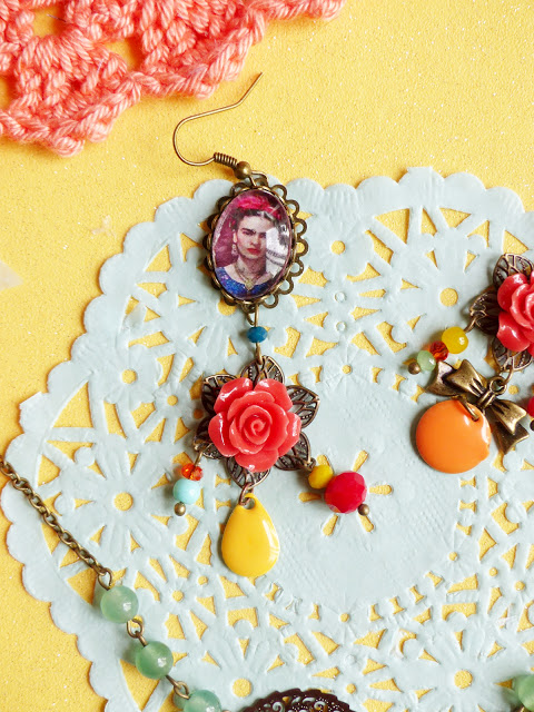 DIY, boucle d'oreilles, bracelet, Frida Kahlo, bijoux, Une fille à frange, perle des loisiris