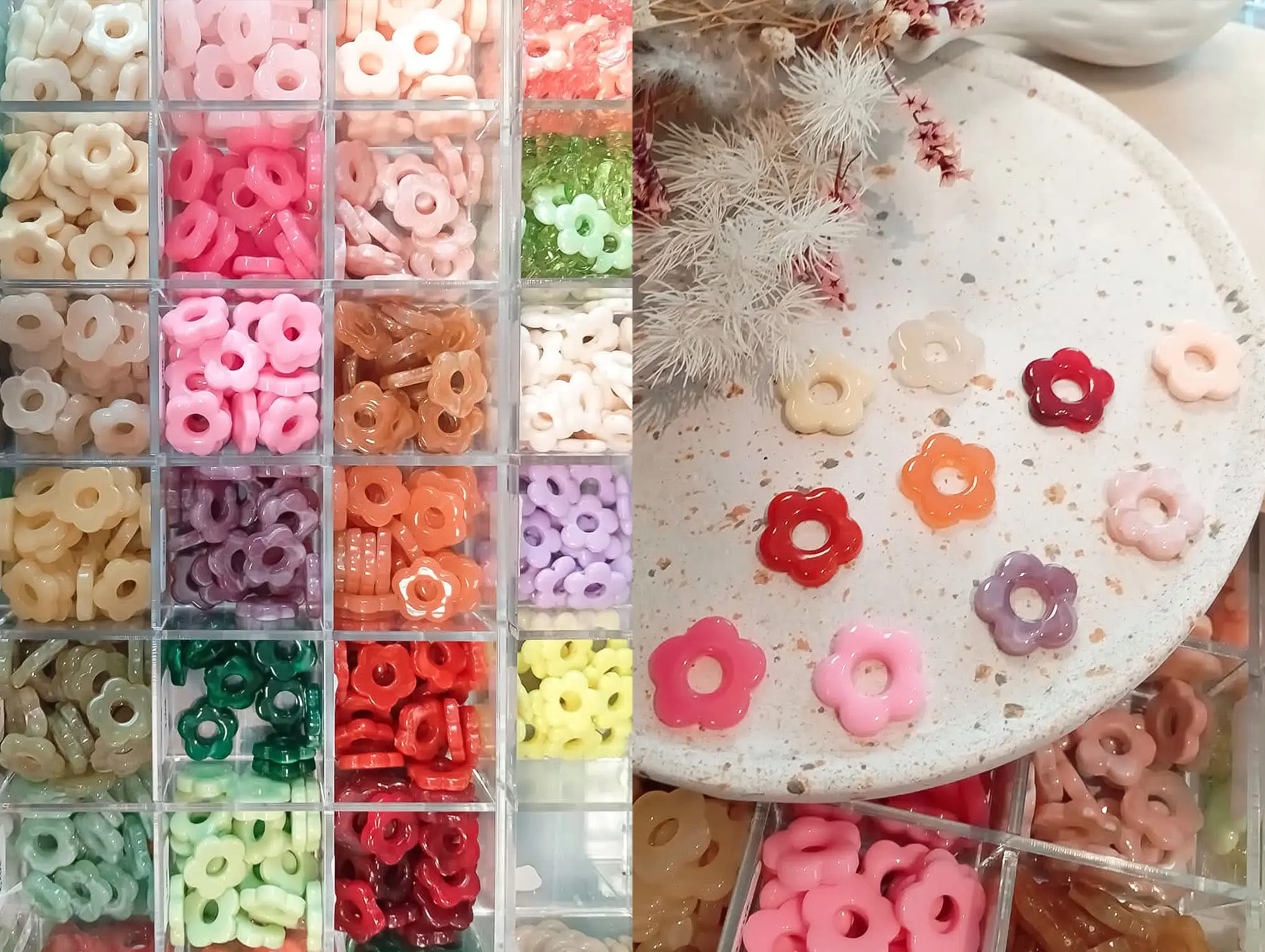 perles en forme de fleurs acryliques pour faire des creoles interchangeables par la perle des loisirs